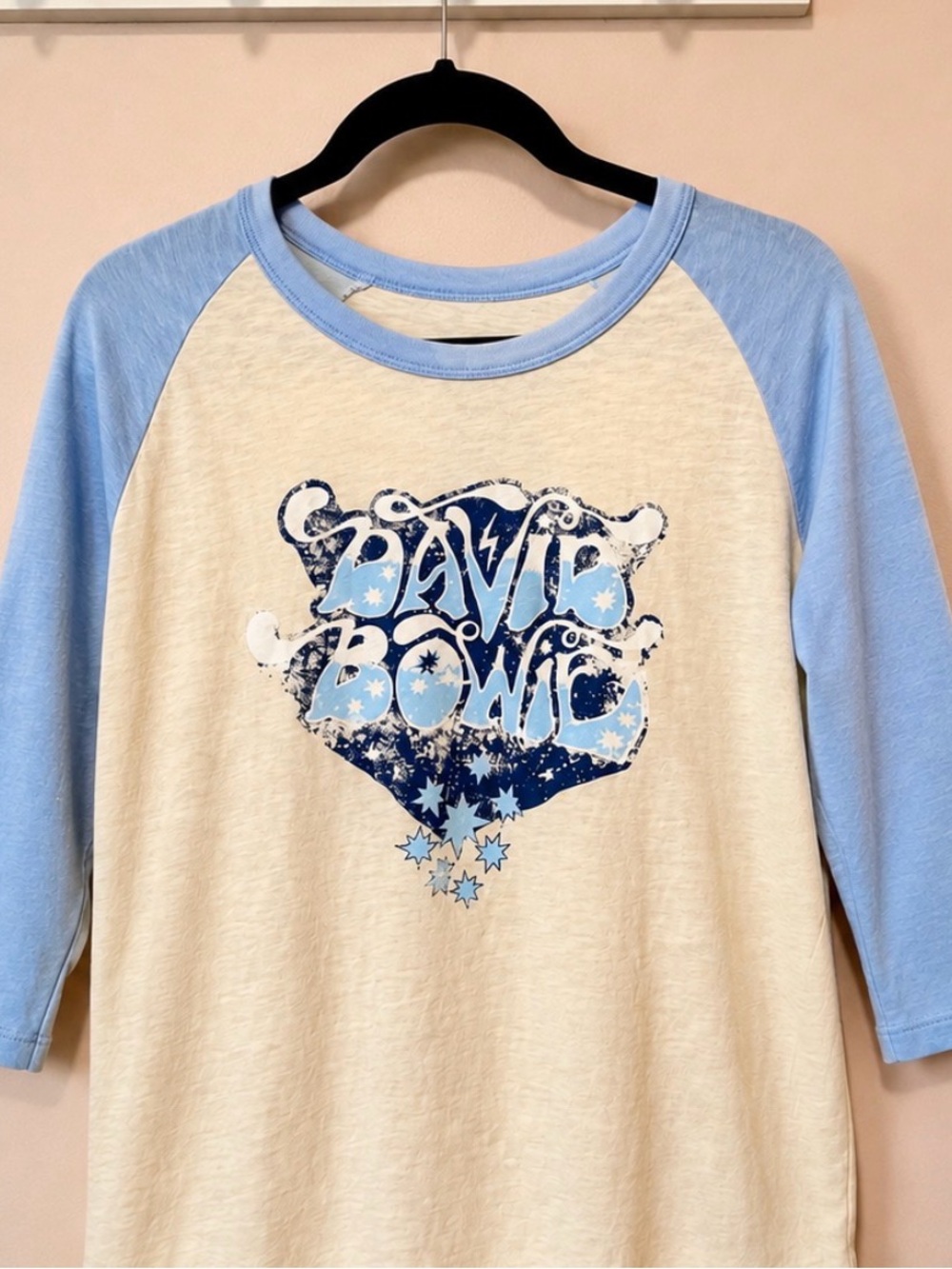 David Bowie Midnight Rider Raglan Baseball Tee Blue Cream L